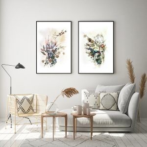 Berries And Protea 2 Sets Black Frame Canvas Wall Art