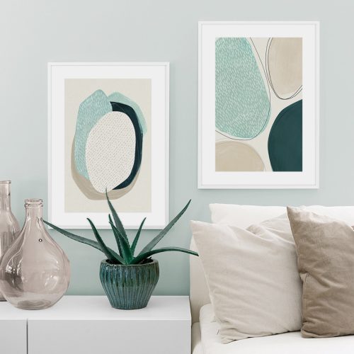 Abstract Green Circle 2 Sets White Frame Canvas Wall Art
