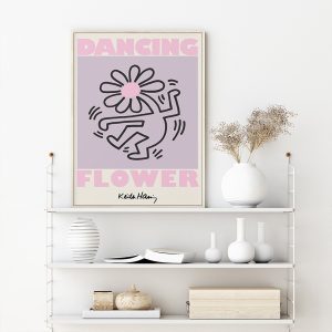 Keith Haring Dancing Flower Wood Frame Canvas Wall Art