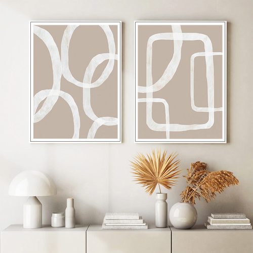 Abstract White Lines 2 Sets White Frame Canvas Wall Art