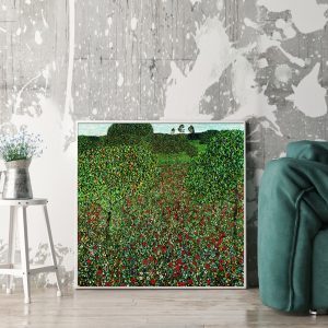 Field of Poppies by Gustav Klimt White Frame Canvas Wall Art