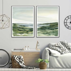 Watercolor landscape 2 Sets Black Frame Canvas Wall Art
