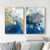 Marbled Blue And Gold 2 Sets Gold Frame Canvas Wall Art