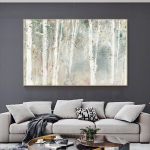 Forest hang painting style Gold Frame Canvas Wall Art