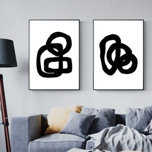 Black and White 2 Sets Black Frame Canvas Wall Art