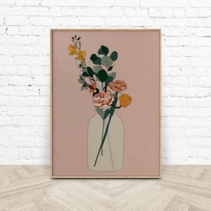 Boho Floral Wood Frame Canvas Wall Art