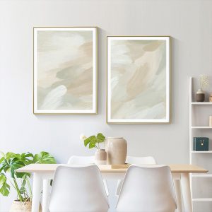 Beige and Sage Green 2 Sets Gold Frame Canvas Wall Art