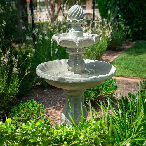 PROTEGE 3 Tier Solar Powered Water Feature Fountain Bird Bath – Light Grey