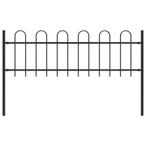 Garden Fence with Hoop Top Steel Black
