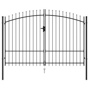 Fence Gate Double Door with Spike Top Steel Black