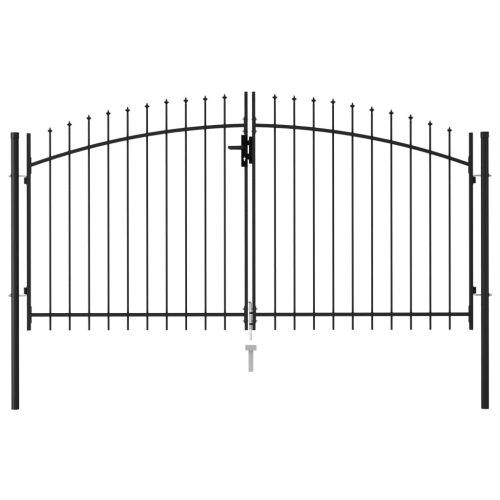 Fence Gate Double Door with Spike Top Steel Black