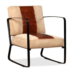 Lounge Chair Genuine Leather and Canvas