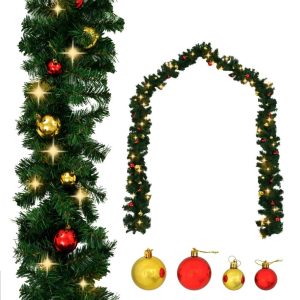 Christmas Garland Decorated with Baubles and LED Lights