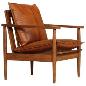 Armchair Real Leather with Acacia Wood