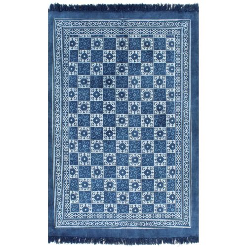 Kilim Rug Cotton with Pattern Blue