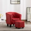 Tub Chair with Footstool Faux Leather