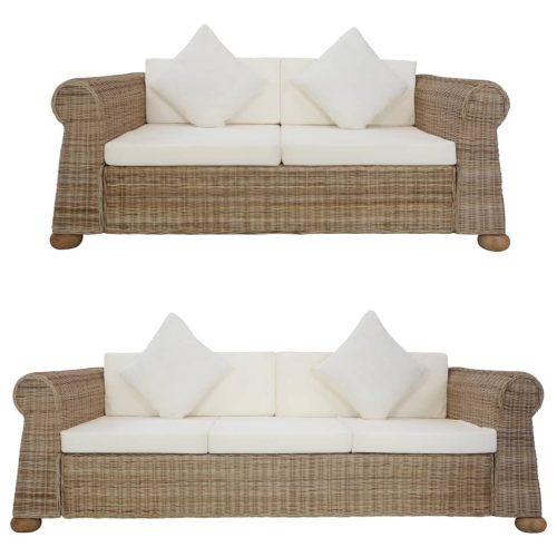 Sofa Set with Cushions Natural Rattan