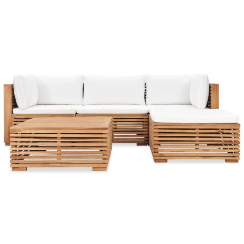 5 Piece Garden Lounge Set with Cushions Solid Teak Wood