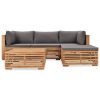 5 Piece Garden Lounge Set with Cushions Solid Teak Wood