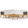 Garden Lounge Set with Cushions Cream Solid Acacia Wood