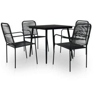 Garden Dining Set Cotton Rope and Steel Black