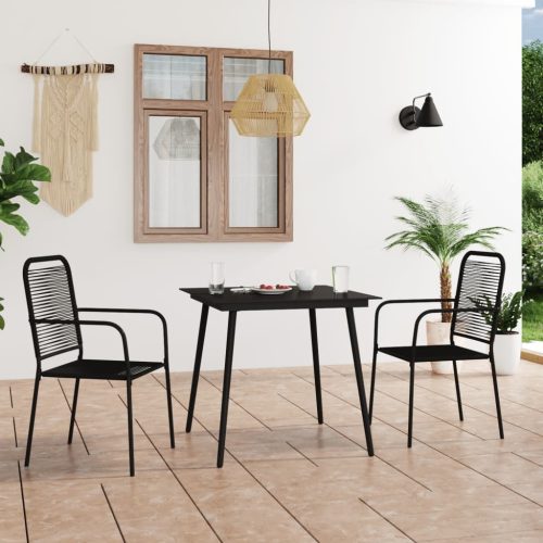 Garden Dining Set Cotton Rope and Steel Black