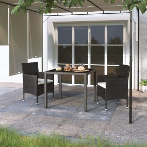 Garden Dining Set Poly Rattan and Tempered Glass
