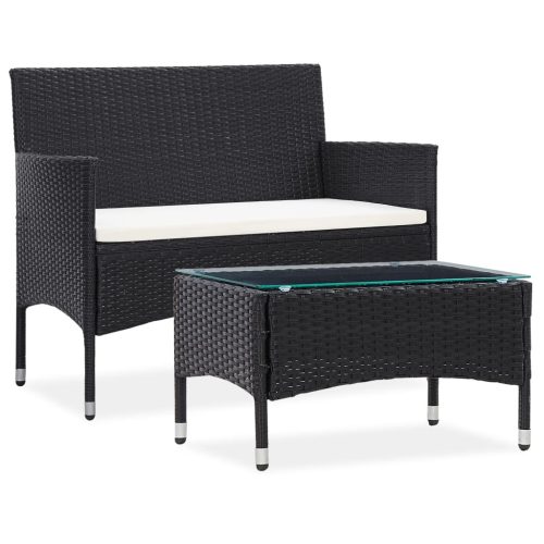 2 Piece Garden Lounge Set with Cushion Poly Rattan