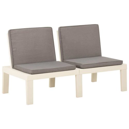 Garden Lounge Bench with Cushion Plastic – White, 2