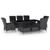 9 Piece Outdoor Dining Set with Cushions Poly Rattan