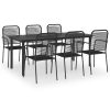 Garden Dining Set Black Glass and Steel