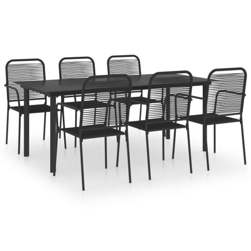 Garden Dining Set Black Glass and Steel