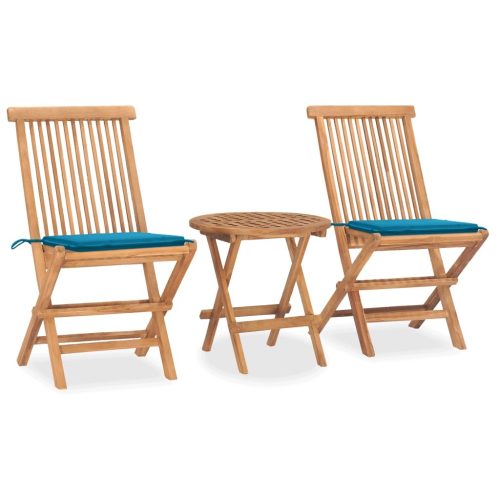 3 Piece Folding Outdoor Dining Set with Cushion Solid Wood Teak
