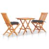 3 Piece Bistro Set with Cushions Solid Teak Wood