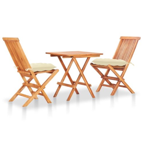 3 Piece Bistro Set with Cushions Solid Teak Wood