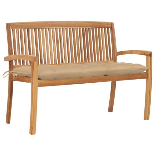 Stacking Garden Bench with Cushion Solid Teak Wood