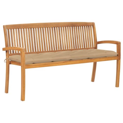 Stacking Garden Bench with Cushion Solid Teak Wood