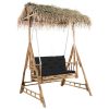 2-Seater Swing Bench with Palm Leaves and Cushion 202 cm Bamboo