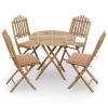 Folding Outdoor Dining Set with Cushions Bamboo