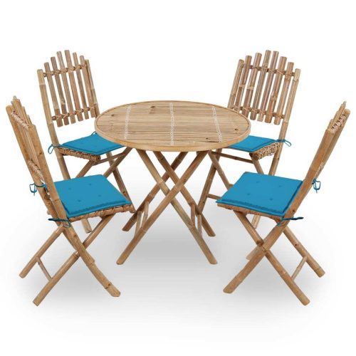 Folding Outdoor Dining Set with Cushions Bamboo
