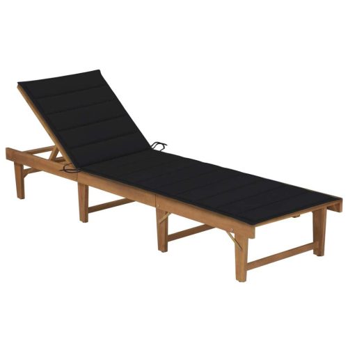 Folding Sun Lounger with Cushion Solid Wood Acacia