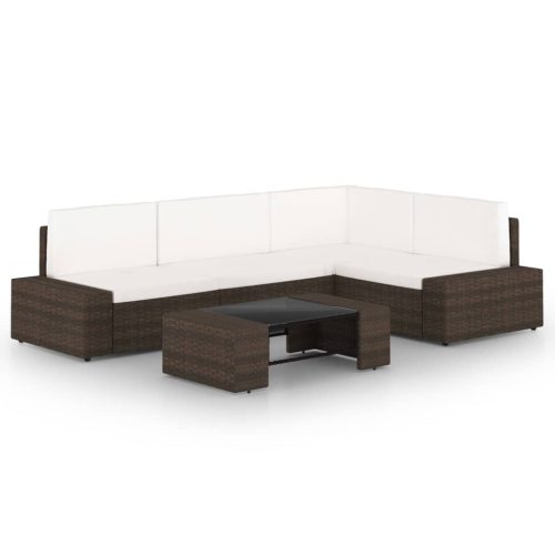 Garden Lounge Set with Cushions Brown Poly Rattan