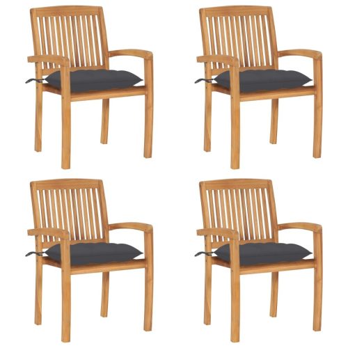 Garden Chairs with Anthracite Cushions Solid Teak Wood
