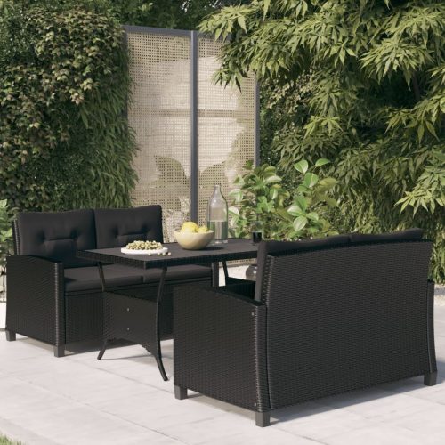 3 Piece Garden Dining Set with Cushions Poly Rattan