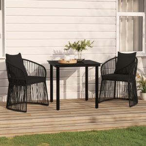 Garden Dining Set with Cushions Black