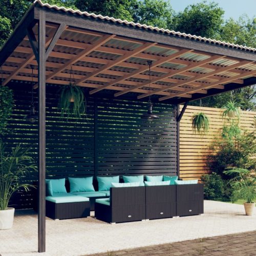 Garden Lounge Set with Cushions Black Poly Rattan