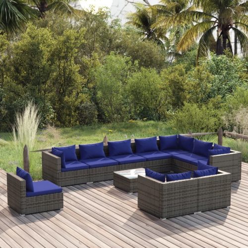 Garden Lounge Set with Cushions Poly Rattan Grey