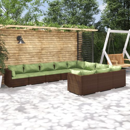 Garden Lounge Set with Cushions Poly Rattan Brown