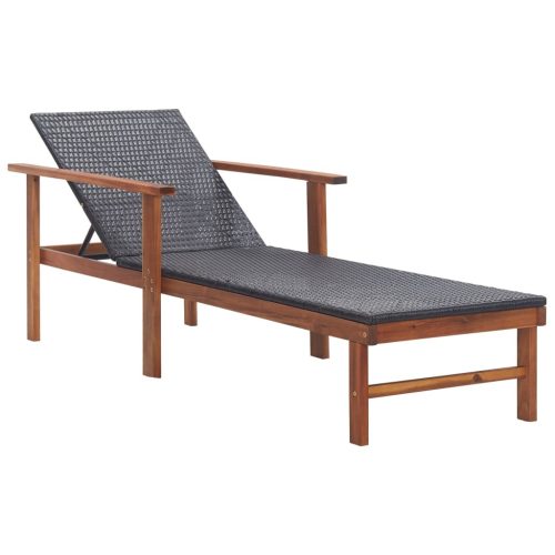 Sun Lounger Poly Rattan and Solid Acacia Wood
