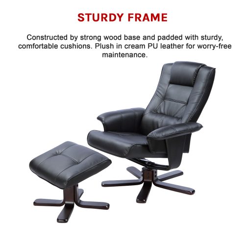 PU Leather Massage Chair Recliner Ottoman Lounge Remote – Black